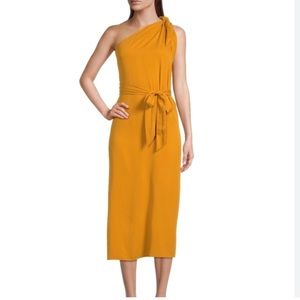 ANTONIO MELANI Asymmetrical One-Shoulder Dress in Mustard